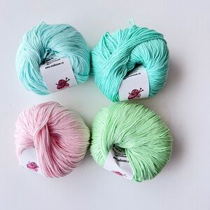 Studio Sam 100% Cotton Yarn Bundle - Mint, Aqua, Pink, Light Green